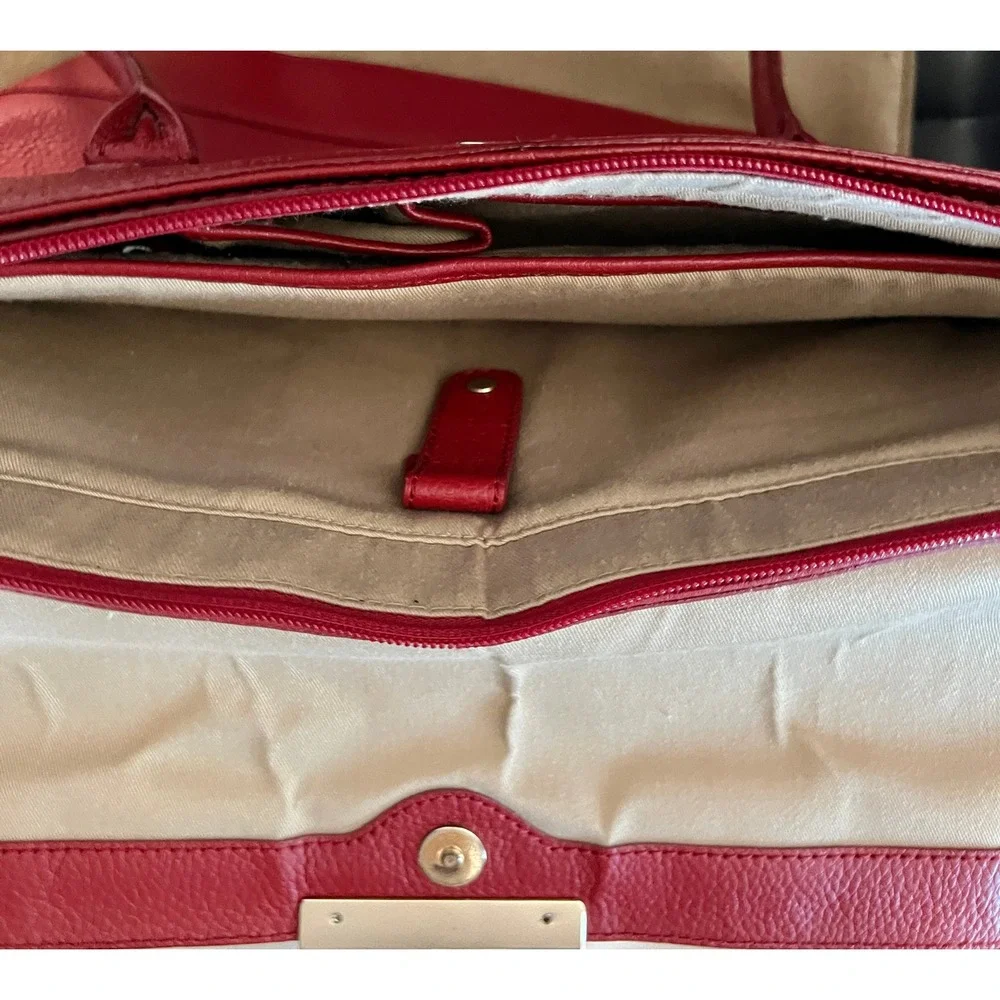 Women's Business Tote Handbag Large Red Pebbled Leather Work Bag Professional